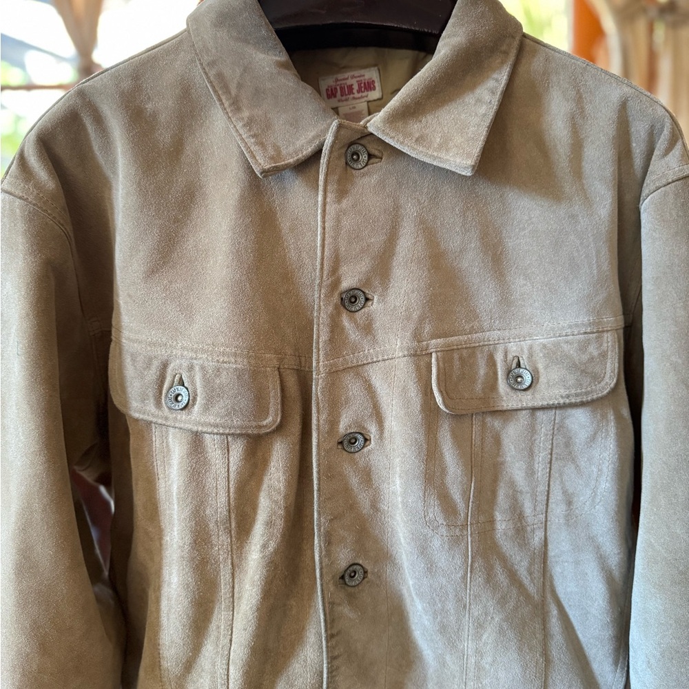 Gap Beige Leather Suede Men's Trucker Jacket Size Large
